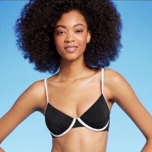 Black With White Trim- Undwrwire- Bikini Top-34D